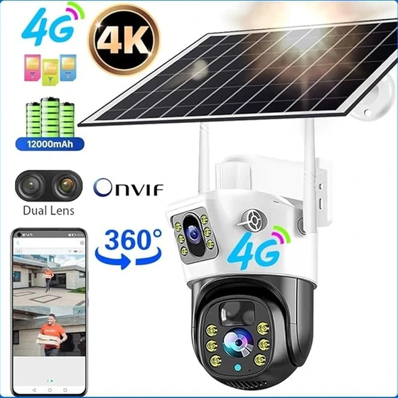 دوربین پنل خورشیدی دو لنز سیمکارتی مدل V380 ۴G